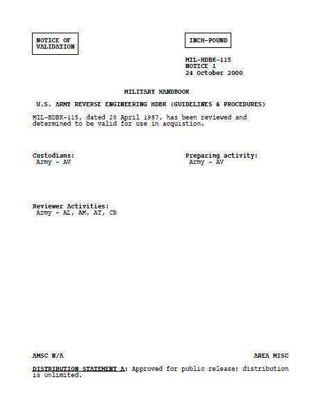 Military Handbook- U.S. Army Reverse Engineering Handbook (Notice of ...