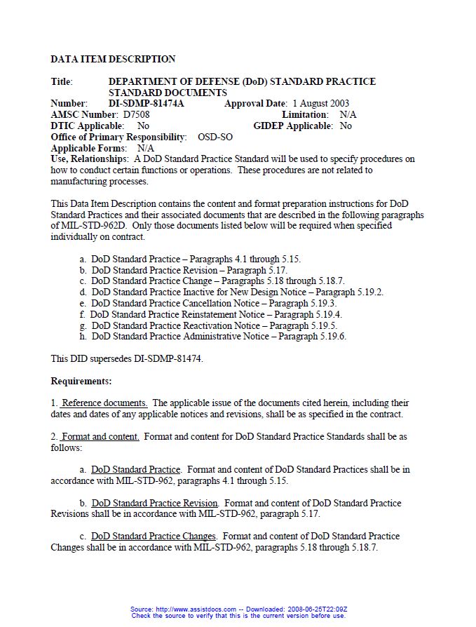 DID- Department of Defense (DoD) Standard Practice Standard Documents ...