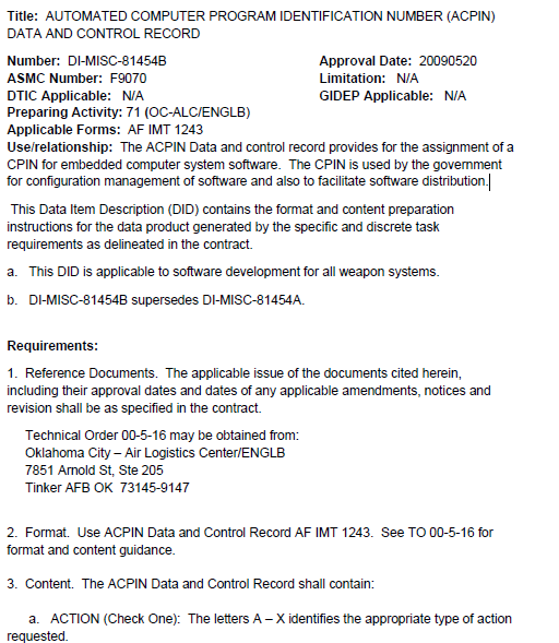AUTOMATED COMPUTER PROGRAM IDENTIFICATION NUMBER (ACPIN) DATA AND ...
