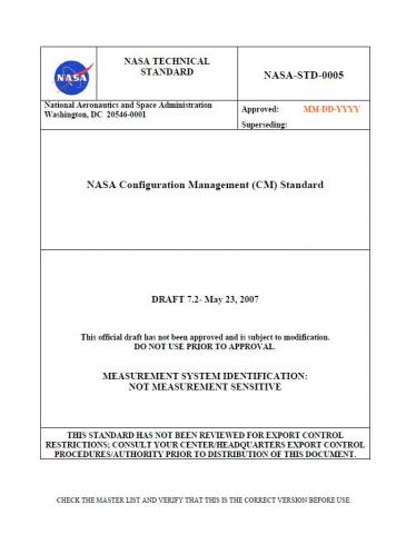 NASA STD- NASA Configuration Management (CM) Standard | SE Goldmine