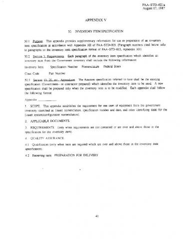 FAA STD- Appendix V (Inventory Item Specification) | SE Goldmine