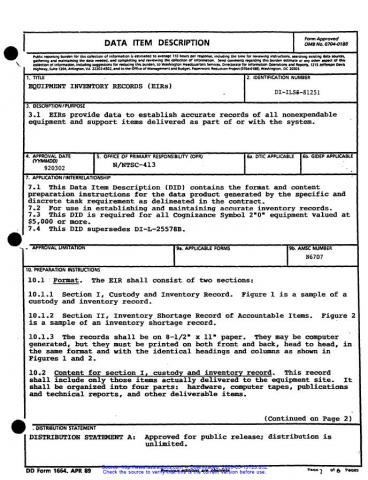 DID- Equipment Inventory Records (EIRs) | SE Goldmine