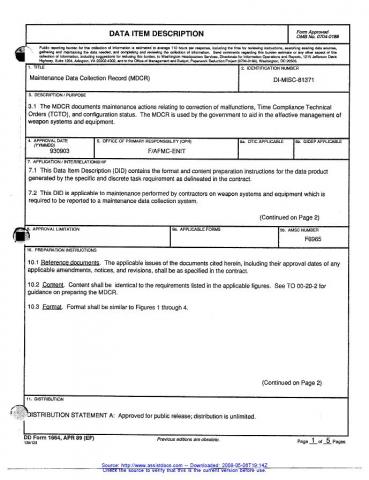 DID- Maintenance Data Collection Record (MDCR) | SE Goldmine